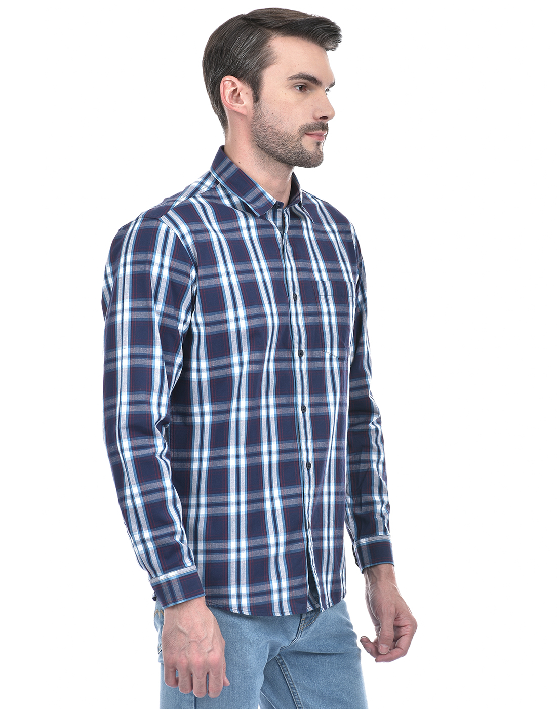 Numero Uno Men Checkered Dark Blue Shirt